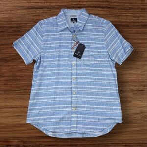 Ben Sherman Men’s Blue/White Lenin Blend SS Casual Button-Down Shirt. Medium.